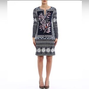 Diane Von Furstenberg Reina Long navy floral silk jersey dress, sz 6